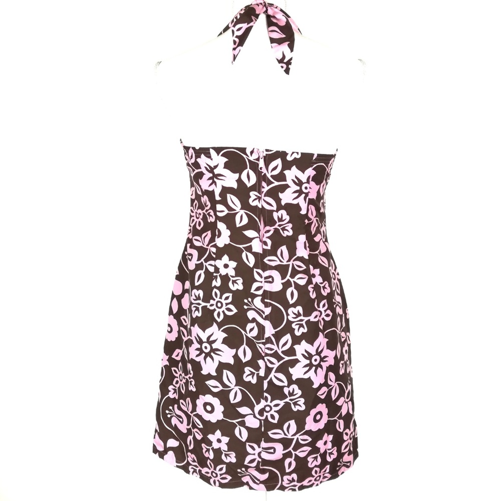 * halter sleeveless summer dress pink brown floral - Picture 4 of 8